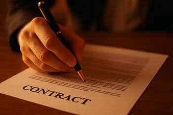 Podpis zmluvy pri stole