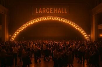 Veľká sála s mostom svetiel a plným parketom