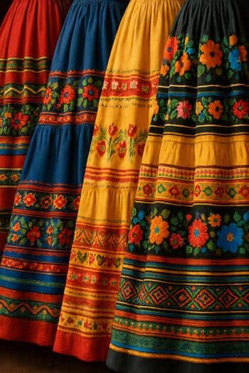 Folklórne sukne na vertikálnom plátne