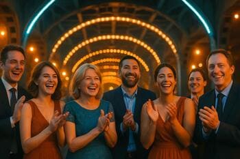 Hostia tlieskajú pod mostom svetiel