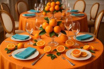 Oranžovo ladené stoly s citrusmi