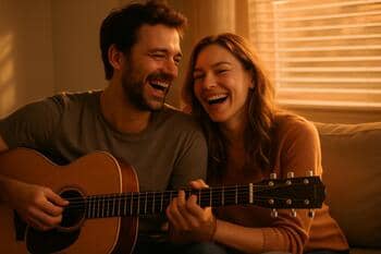 Radosť páru v okamihu hudobnej pauzy