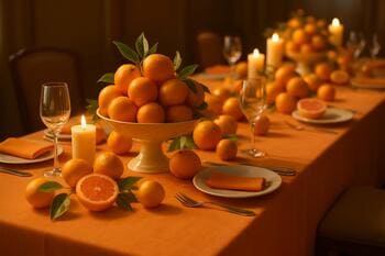 Stoly s citrusovou dekoráciou v oranžovej palete