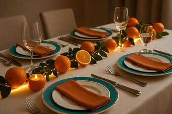 Stôl s citrusovou dekoráciou na svetelnom páse