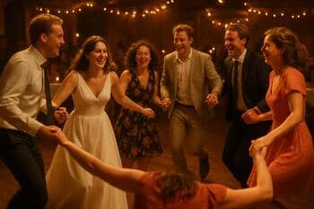 Hostia tancujú v kruhu na parkete