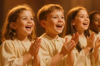 Deti tlieskajú počas veselého refrénu
