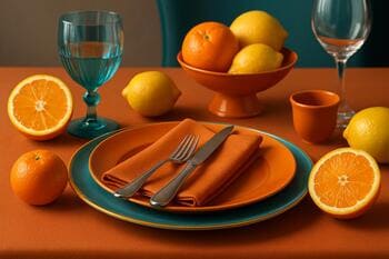 Oranžový stolový set s citrusmi