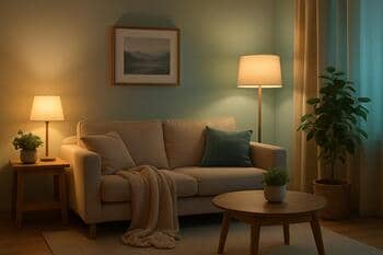 Pokojná schéma s teplou bielou a jemným tyrkysom