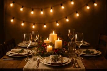 Jemné svetielka ponad slávnostne prestretý stôl